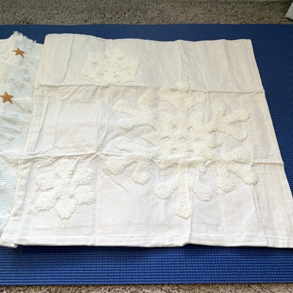 Lot of 5 Christmas White & Gold Christmas theme Embroidered soft pillow covers
